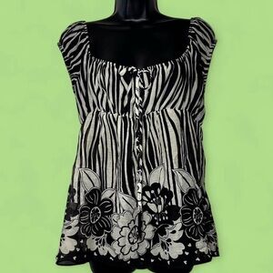 Y2K Speechless Black and White Patterned Half Sheer Babydoll Top